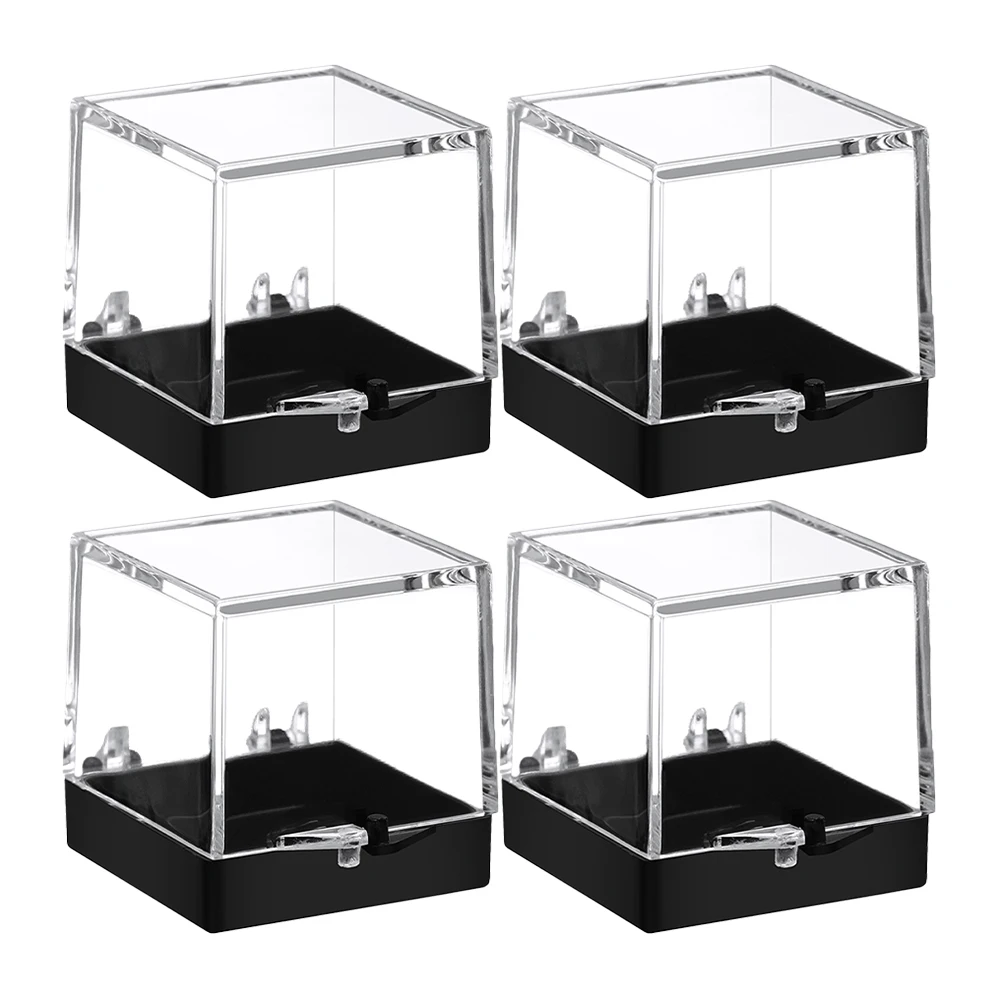 

4 Pcs 35x35x35 Mineral Specimen Boxes Transparent Display Cases Black Base Storage Containers For Crystal Collections