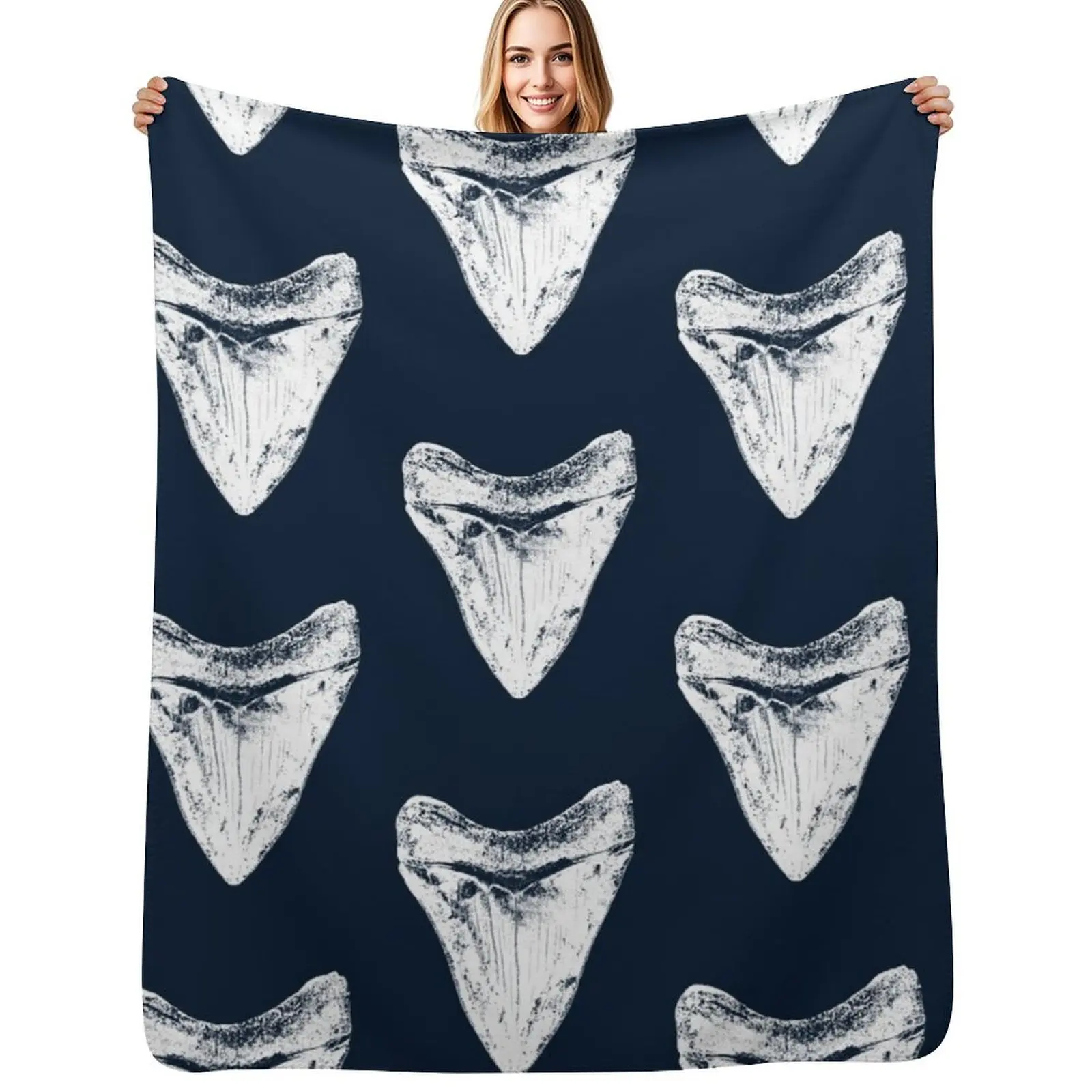 

Megalodon Shark Tooth Throw Blanket funny gift Stuffeds Hairys Blanket