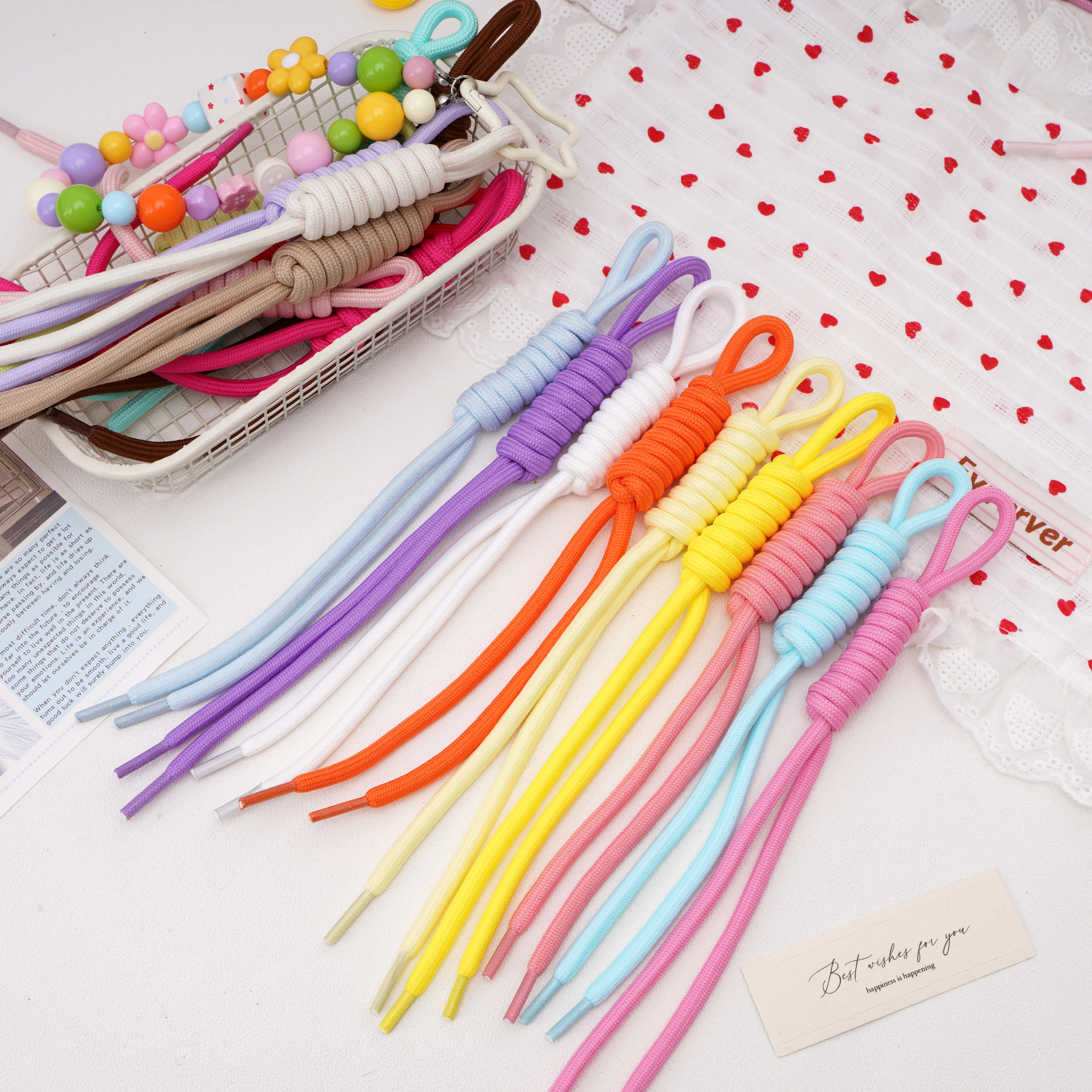 1/5Pcs 22cm Polyester Solid Color Roman Knot Paracord Semi-Finished Product For Making DIY Buckle Key Ring Chain Findings
