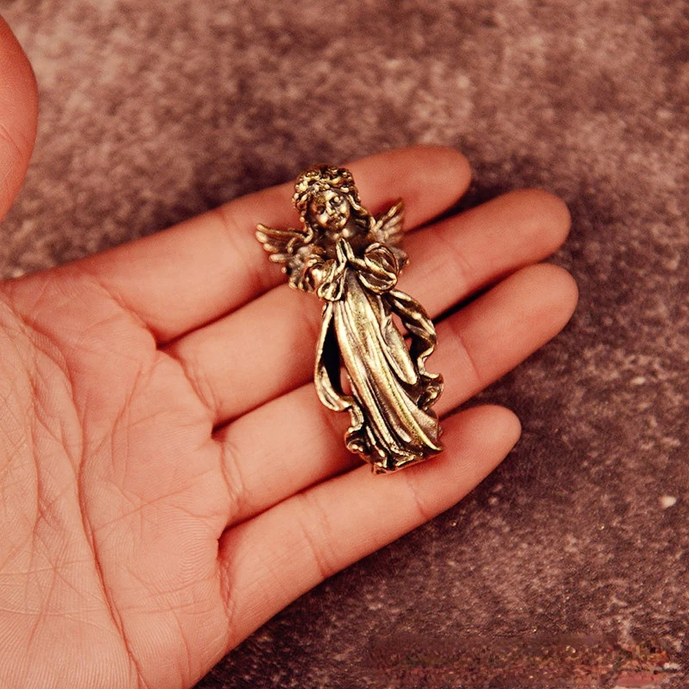 تمثال ملاك من النحاس العتيق ، زخارف صغيرة ، تماثيل ملاك نحاسية ، ديكورات سطح المكتب ، إكسسوارات ديكور المنزل للغرفة #6