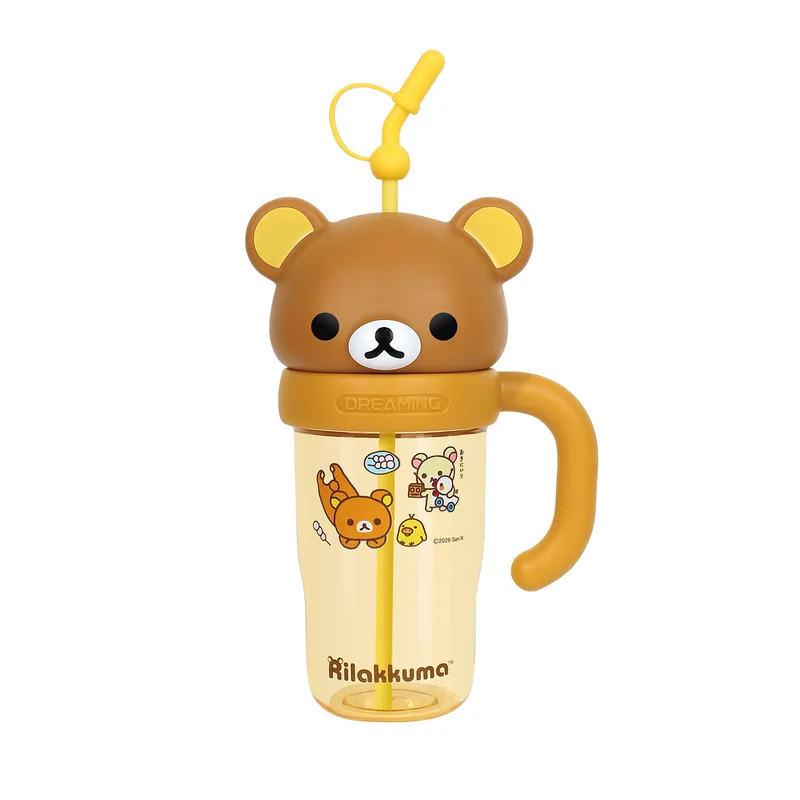 Kawaii 830ml Rilakkuma Ton Ton Cup Super Large Capacity Water Cup Portable Cartoon Bear Drinking Straw Cup Anime Peripheral Gift view 6
