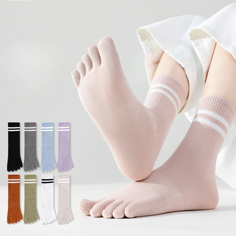 5 Pairs Toe Socks Women Five Finger Socks Sports Socks with Separate Fingers Cotton Yoga Pilates Socks Mid Tube Crew