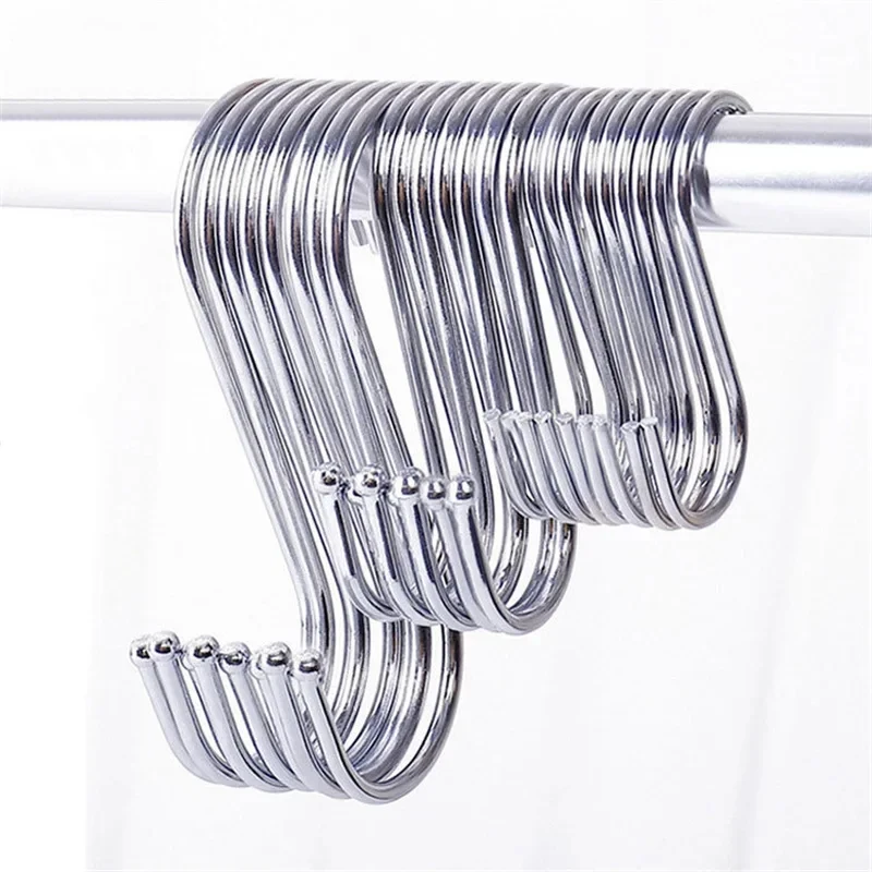 5pcs S-shaped Hook Multi-purpose Stainless Steel Strong Load-bearing Hanging Organizer For Kitchen Bathroom Hanger 5/7/9/11/14cm