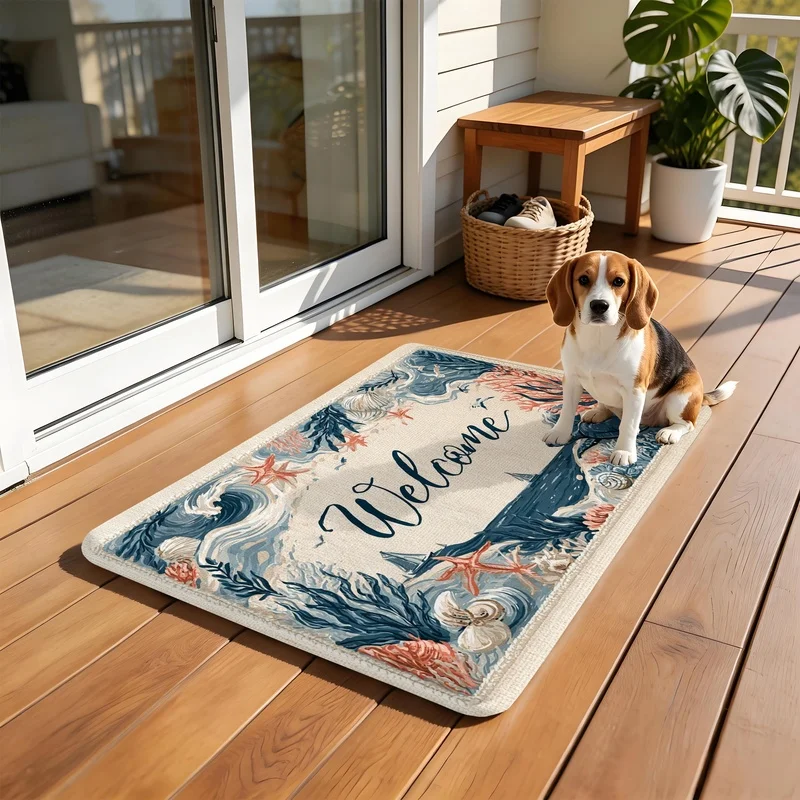 Ocean Turtle Welcome Doormat Non Slip Front Door Mat Indoor Outdoor Beach Theme Entrance Floor Rug
