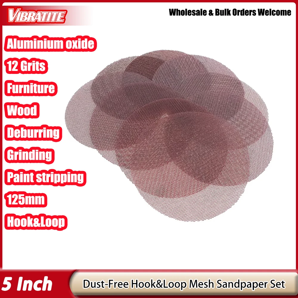 

10Pcs 5inch 125mm Mesh Sanding Discs Hook&Loop Abrasive Dust Free Disc Anti-Blocking Sharp Grinding Sandpaper for Wood Furniture