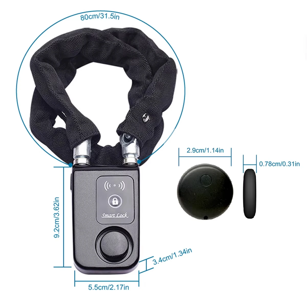 110dB Alarm Bike Chain Lock with AirTag Slot IP55 Waterproof Anti-Theft Steel Security Lock for Bicycle Motorcycle Scooter - view 6