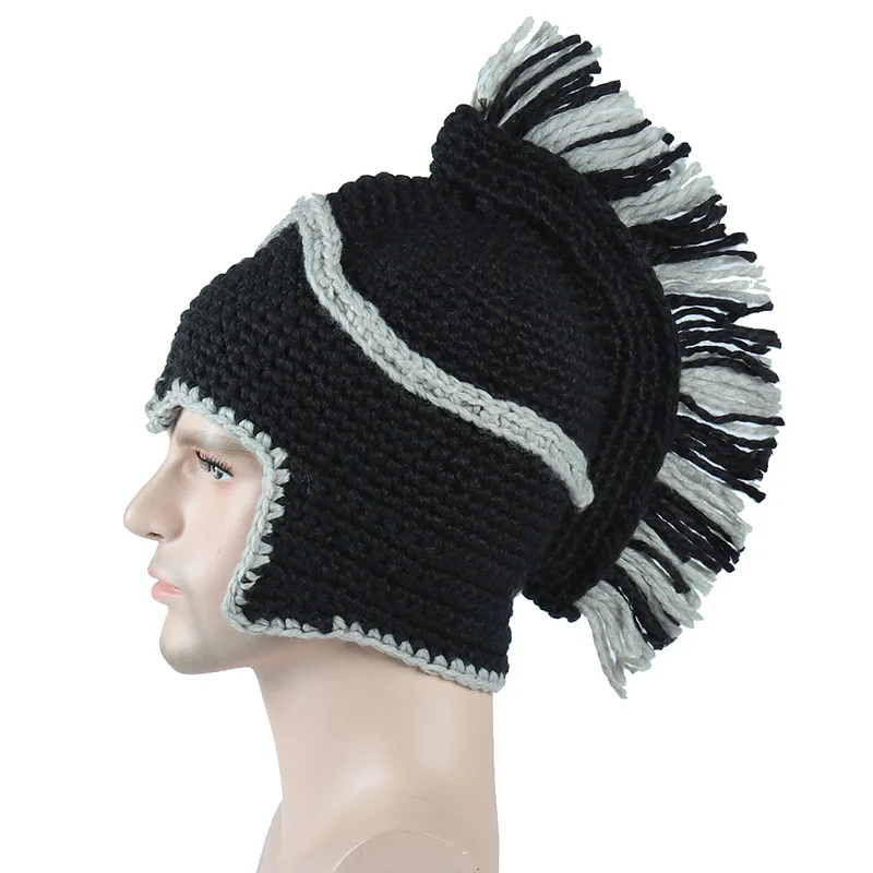 1 pc Hot Sales Man Knitted Hat Creative Roman Knight Woolen beanie Caps Funny Design Men Crown Gladiator Handmade knitted  cap