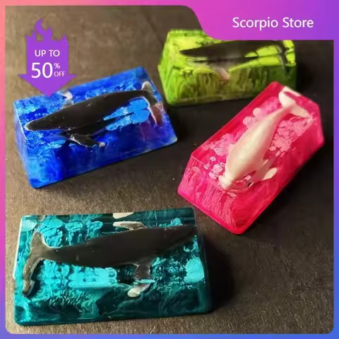 2u Delete Key Point Keycap Custom 3D Crystal Whale Resin Mechanical Keyboard Keycaps Adapter Cross Shaft Artisan Key Caps Gift