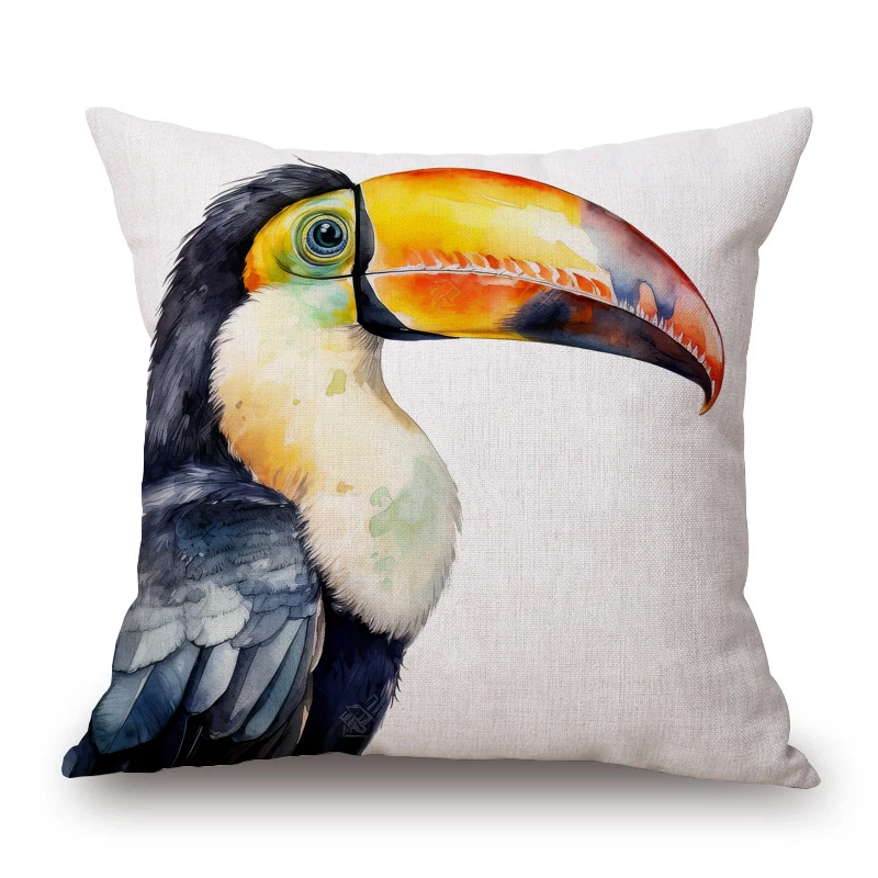 European Birds Red Cardinal Flamingo Toucan Duck Hen Parrots Animals Painting Cushion Cover Pillow Case Bedroom Decoration