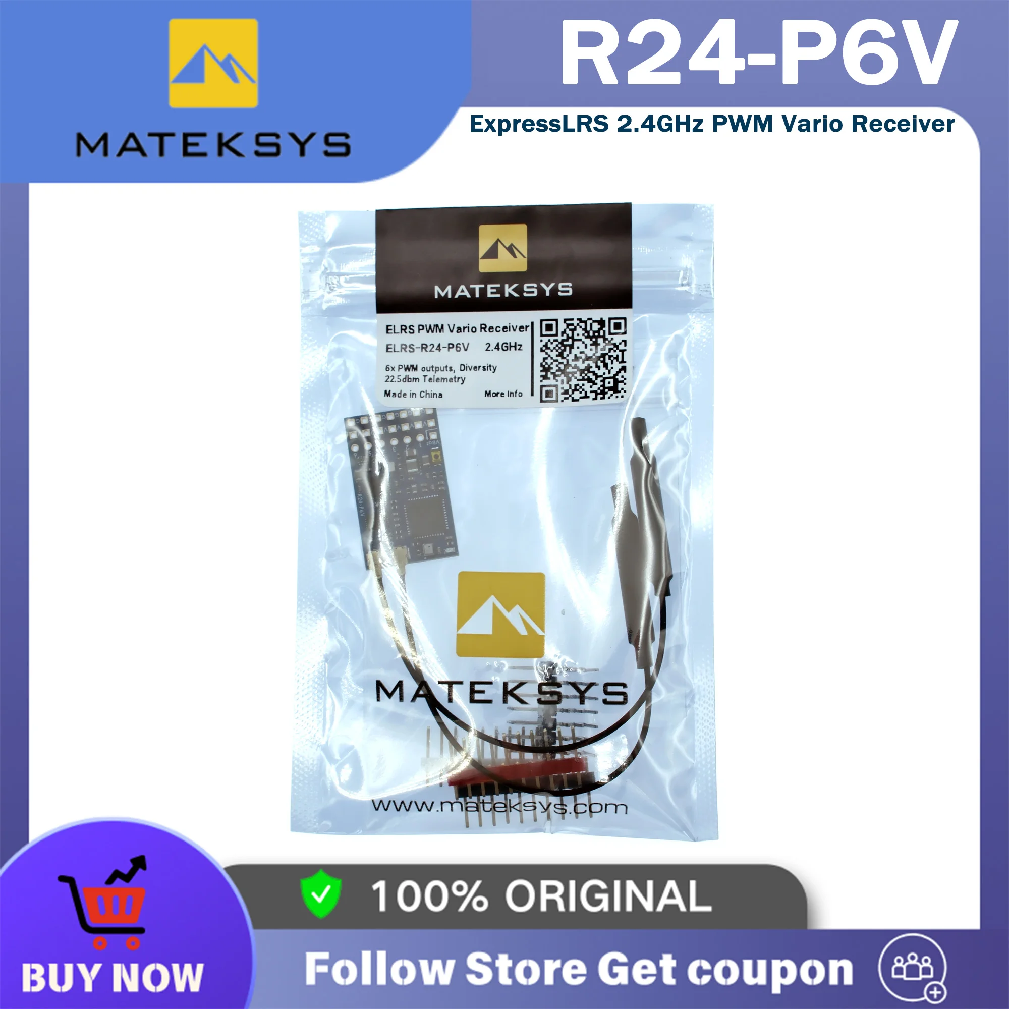

MATEK MATEKSYS R24-P6V EXPRESSLRS 2,4 GHZ PWM VARIO Receptor 2,4 GHz ISM 22,5 dBm (180 mW) para for RC FPV Drone
