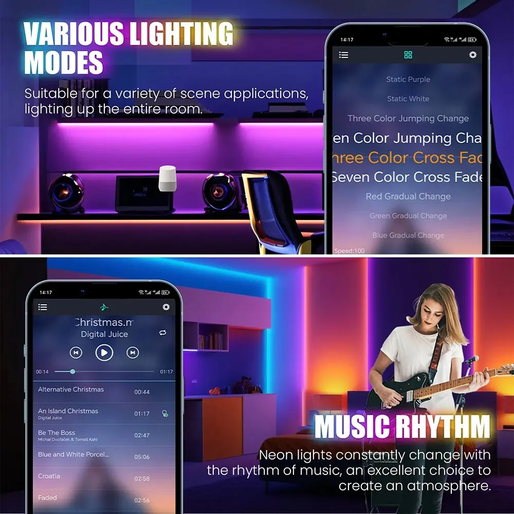24V RGB 5m 10m 20m 30m LED Neon Strip Light Bluetooth APP 24key 44key Remote Control Music Sync Power Kit 60LED Waterproof Decor