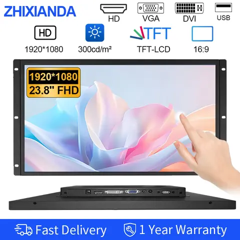 Bilashmart 23.8 Inch Industrial Open Frame Monitor 1920x1080 Capacitive Touch Screen HDMI VGA DVI USB for KIOSK ATM POS Factory Automation