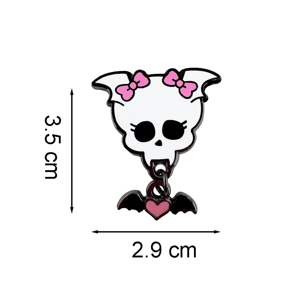Monster-Animationsfilme Emaille-Pin Cartoon Schwarze Fledermaus Liebesschädel Rosa Schleife Broschen Vampir Reversnadel Anhänger Schmuck Geschenke – Detail 9
