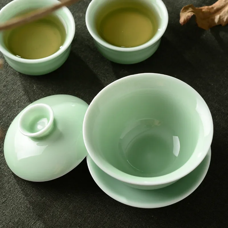 High-quality Chinese traditional Celadon gai wan tea set,China Dehua Bone Tea cup gaiwan tea porcelain teacup tea set kettle