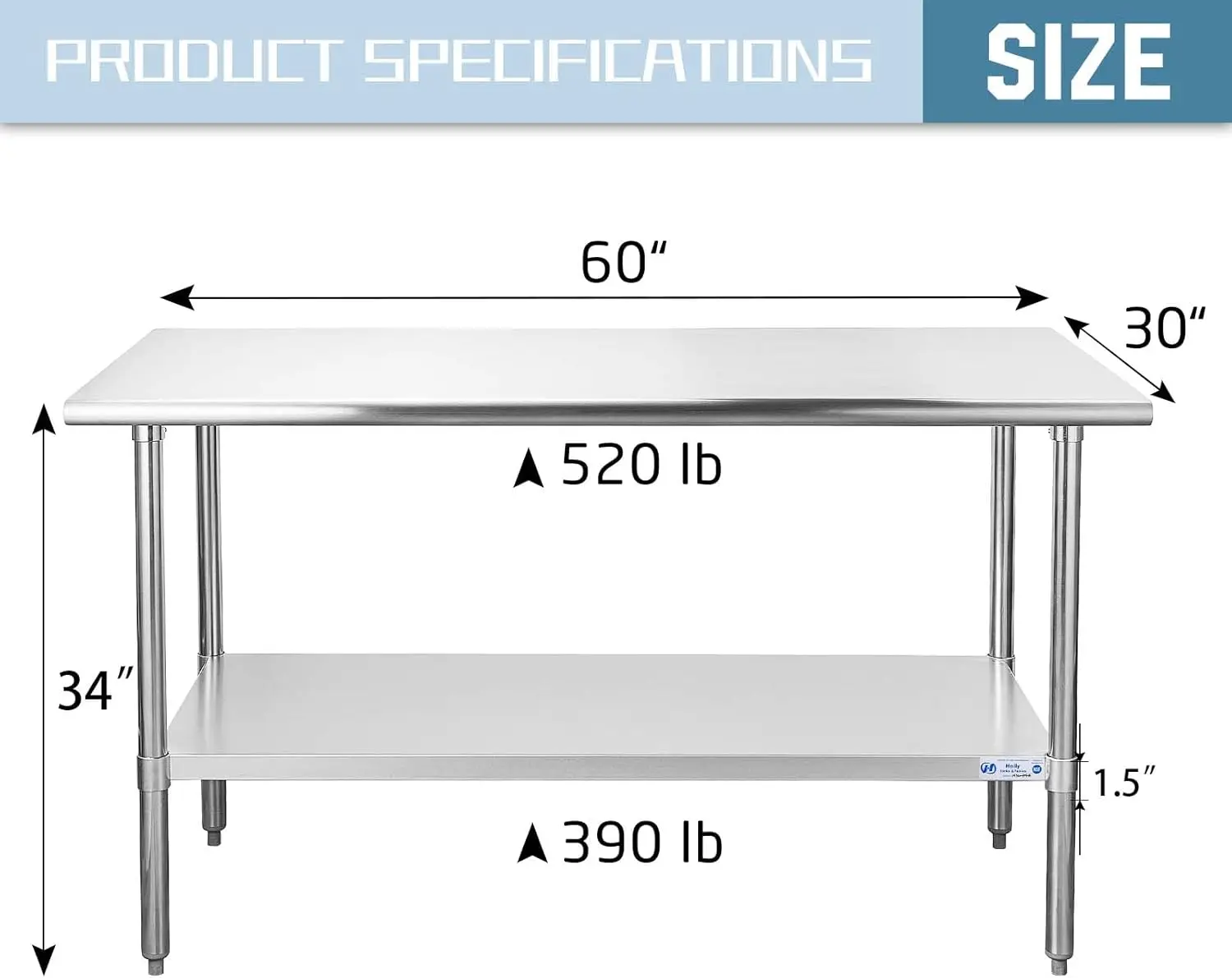 Steel Table for Prep & Work 30 x 60 Inches, NSF Commercial Heavy Duty Table with  Galvanized Legs