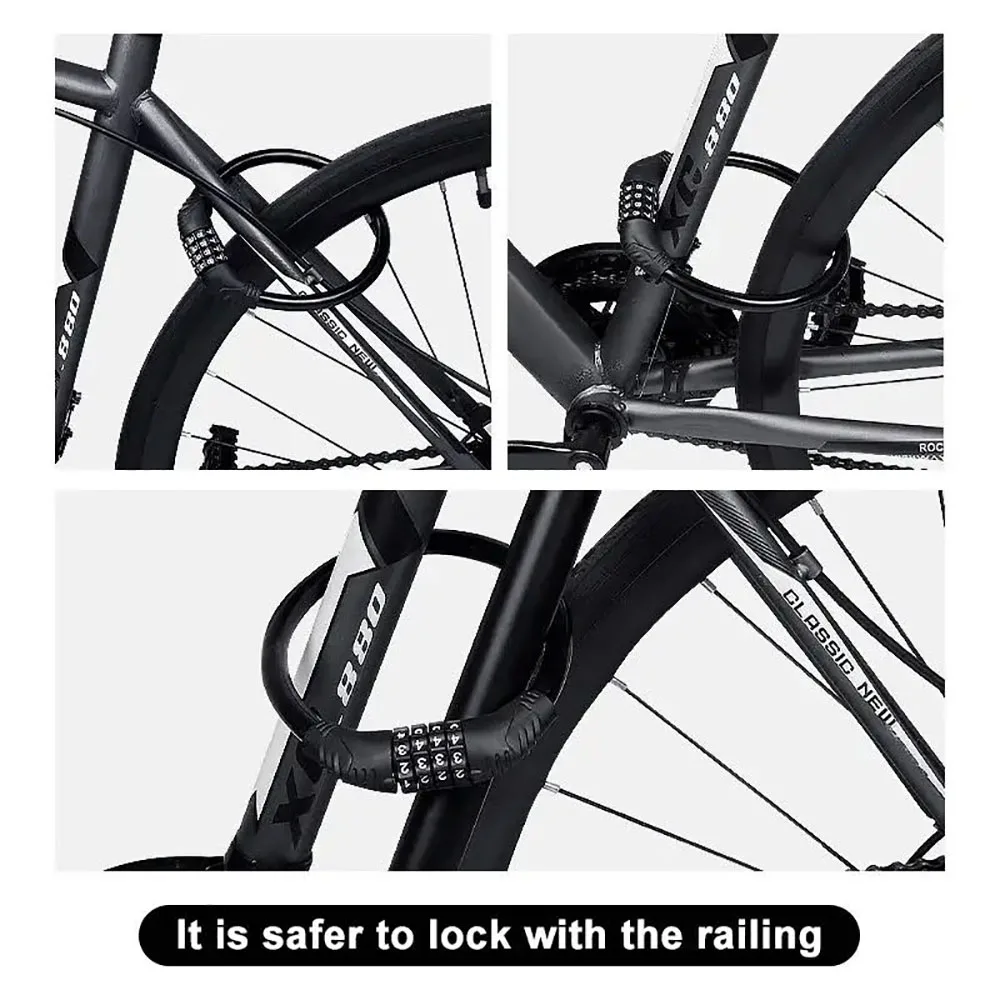 4 Digital Code Anti-Theft Bicycle Cable Lock Stainless Steel Security Locks Portable Combination Code Padlock