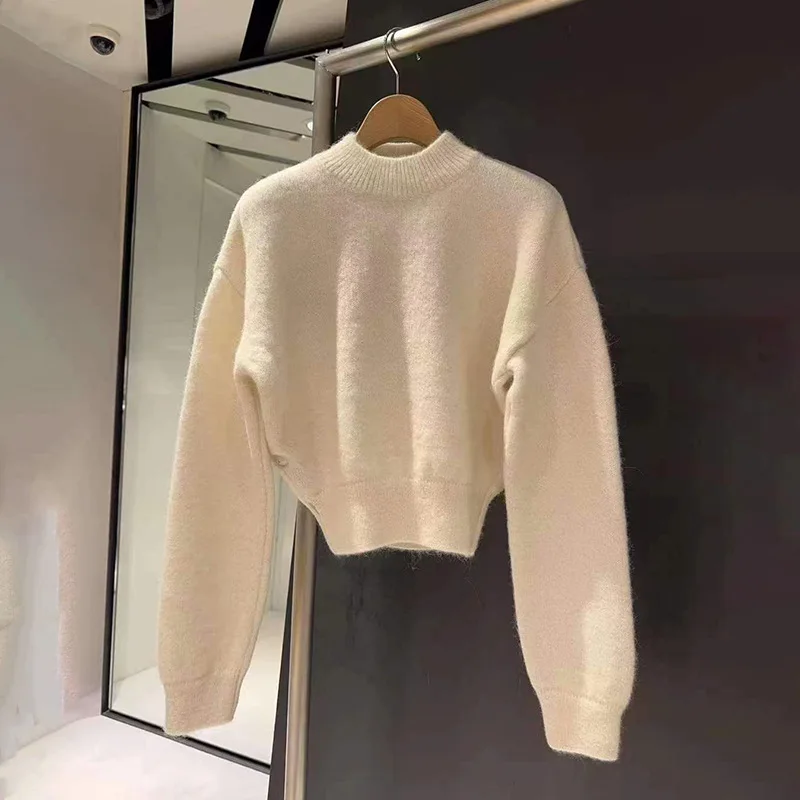 Sweater untuk wanita, musim gugur baru 2024 huruf Jacquard leher O longgar kasual pinggang ramping lengan panjang Pullover