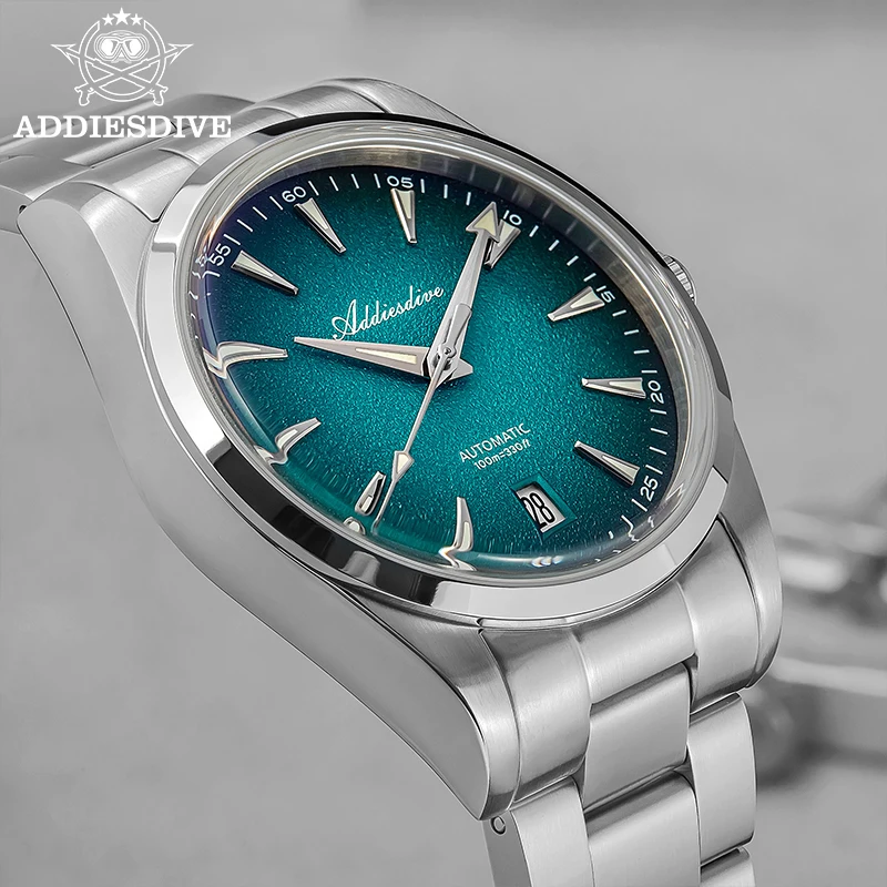 

ADDIESDIVE Mechanical Watches AD2527 reloj hombre Gradient Blue Dress Automatic Watch Waterproof 10Bar Bubble Mirror Glass Watch