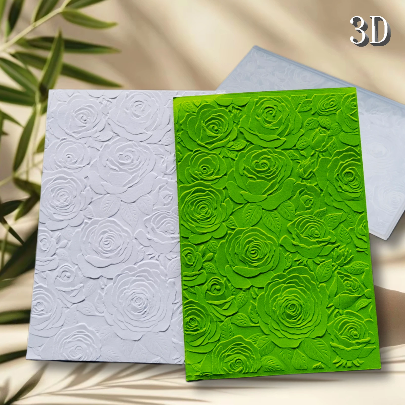 Neue grüne Rose 3D-Relief-Ordner aus Kunststoff mit Prägung für die Kartenherstellung, Scrapbook-Papier, DIY-Handwerksdekorationsprodukte