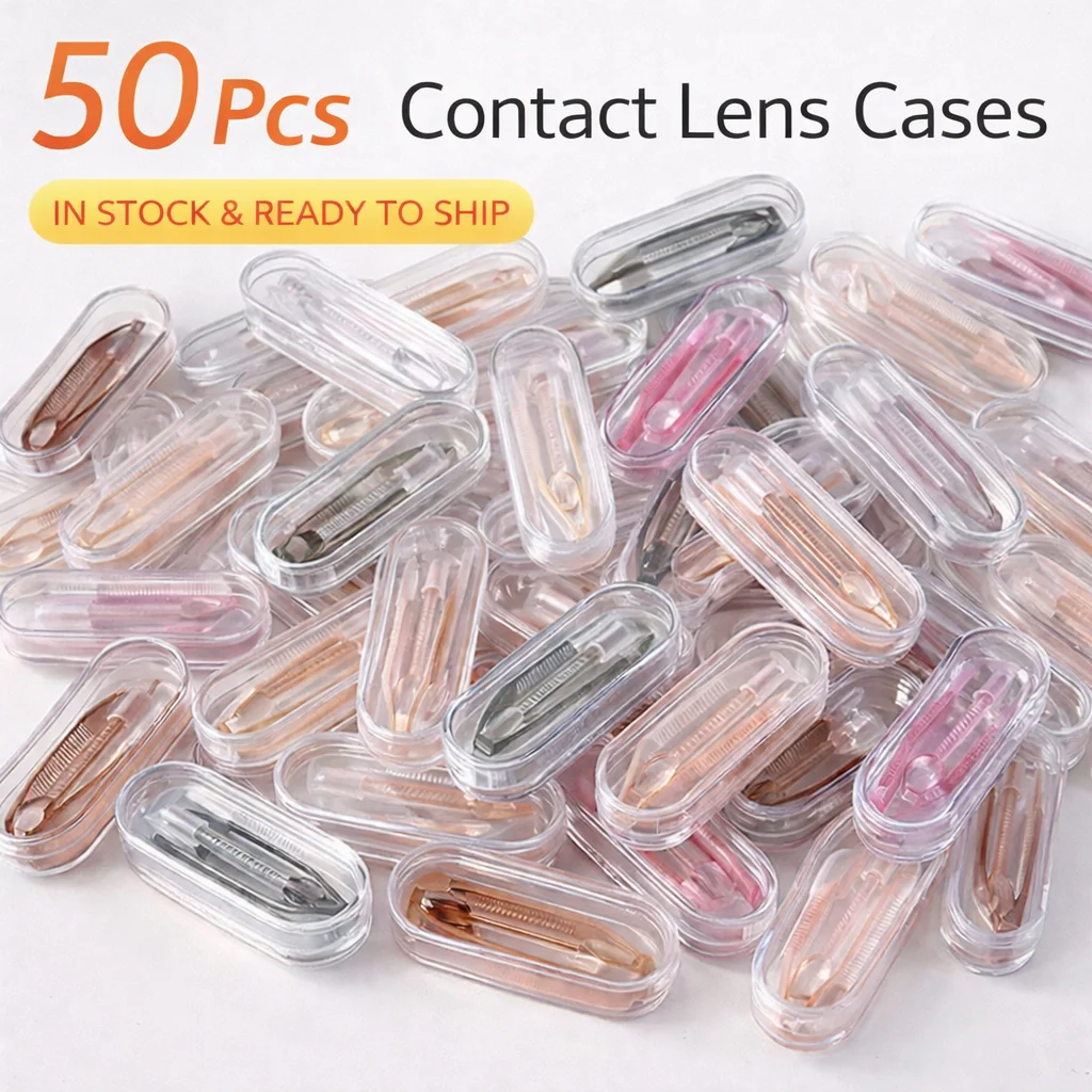 50Pcs Contact Lens Case Kit Portable Contact Lens Container with Tweezers Applicator Bulk Contact Lens Storage Box for Travel