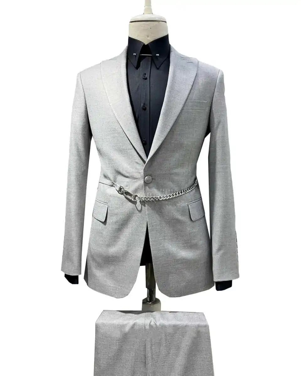 Ternos masculinos casuais 3 peças jaqueta calças lapela repicada único breasted primavera outono outwear com cinto ocasião formal personalizado