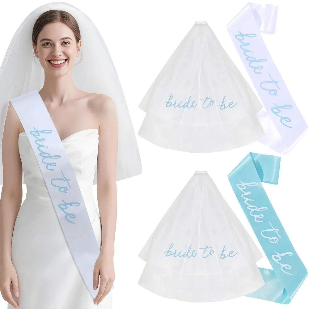 2 قطعة/المجموعة العروس الزرقاء لتكون وشاح الساتان والحجاب ل الدجاجة العازبة الزفاف المشاركة الزفاف دش زينة الحفلات لوازم