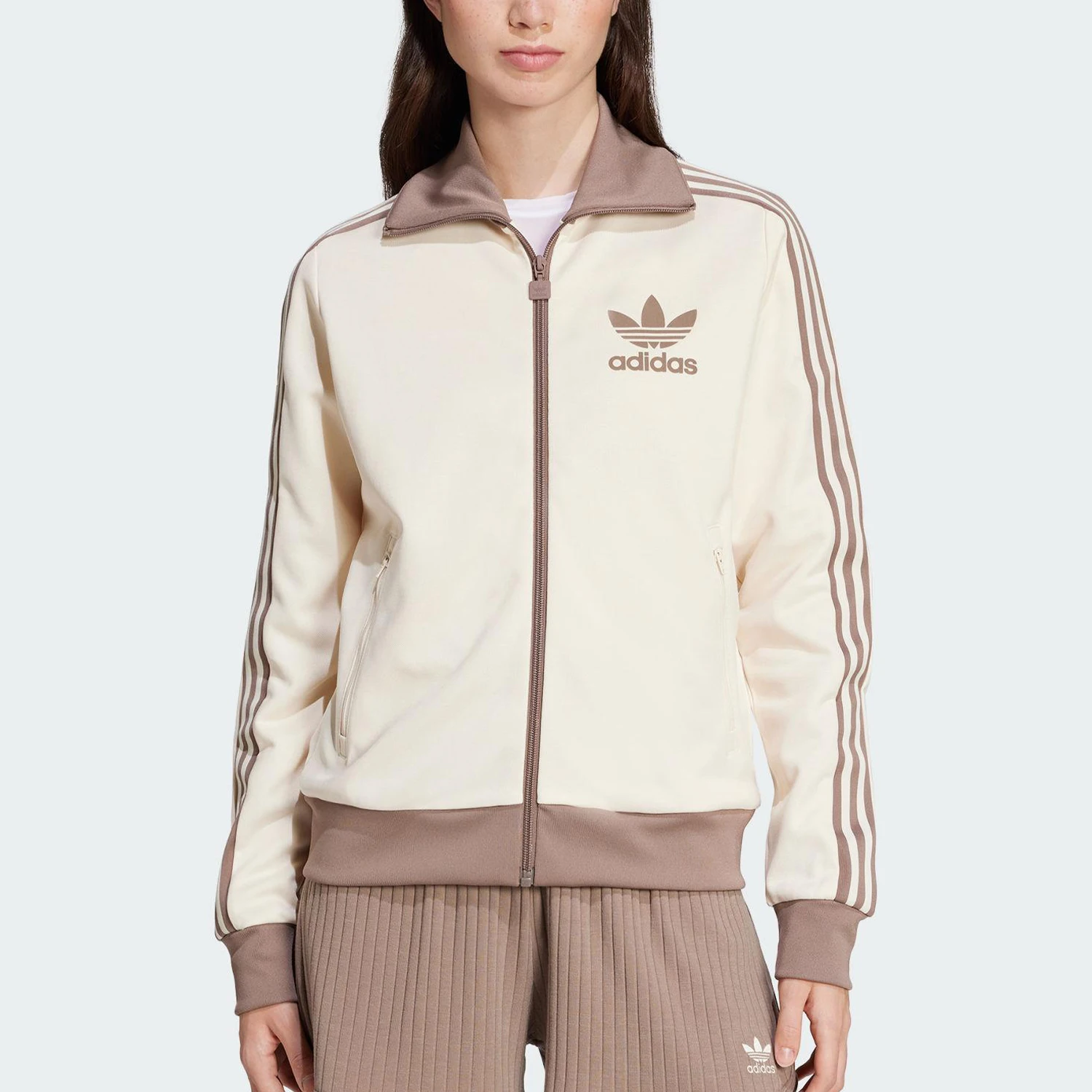 Adidas genuine clover women's classic retro striped lapel jacket JC5807