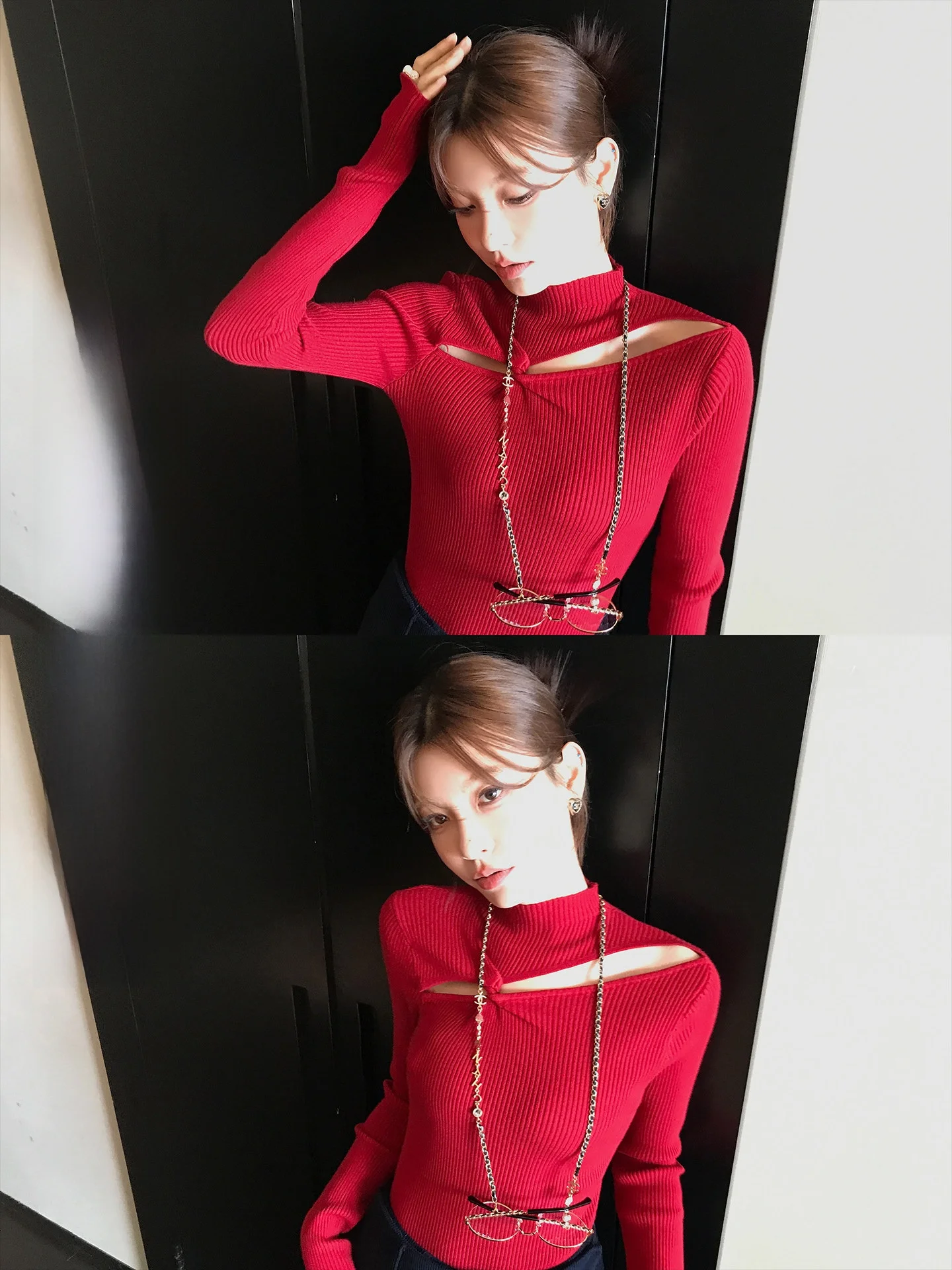 

LIONE Versatile Long Sve Knitted Sweater Knot Ne Design Multi-Color Base Layer Casual Sle f High round Ne Hollow out