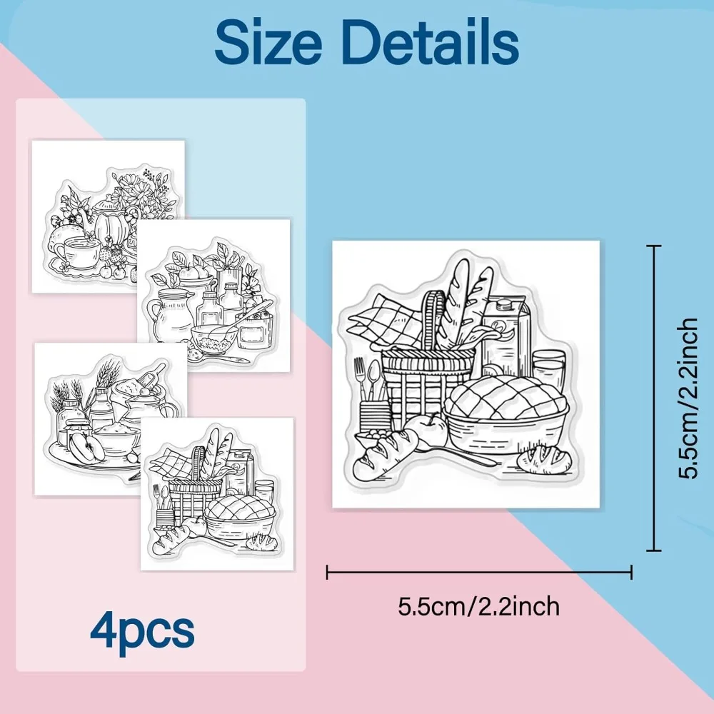 4Pcs Food and Jars Clear Stamps for DIY Scrapbooking Afternoon Tea Mini Silicone Clear Stamp Seals 55x55mm Transparent Stamps view 6