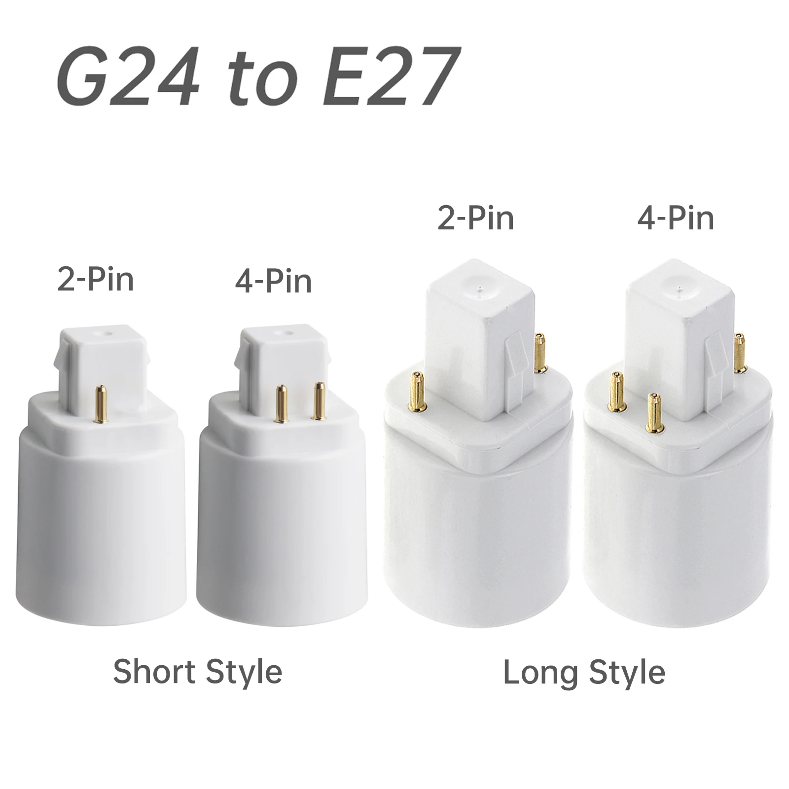 5Pcs 2-Pin/4-Pin Conductive G24 to E26 E27 Socket Adapter Gx24 Lamp Base Adapter G24q to Medium Edison Light Socket Converter
