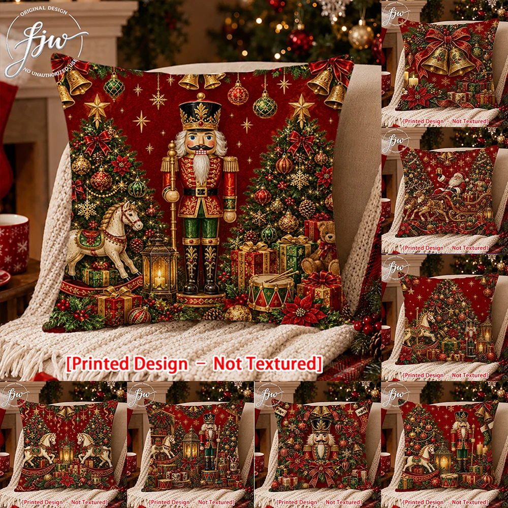 1pc Vintage Christmas Nutcracker Throw Pillow Cover, Holiday Cushion Case for Sofa Bedroom