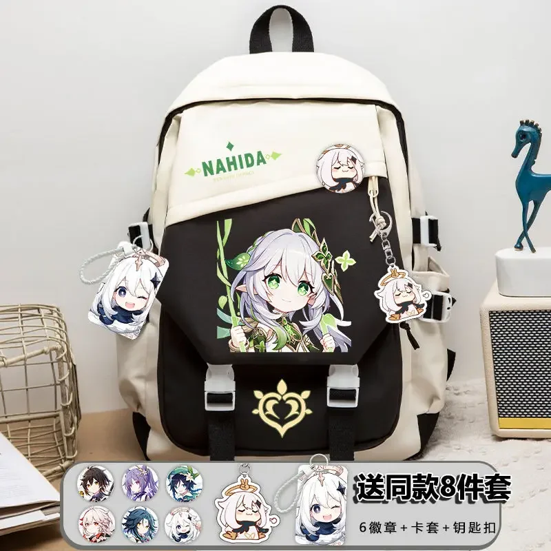 Tutorial Bags Anime Games Genshin Impact Naxida/Scaramouche/Cyno/Nilou Study Bag Middle School Students Course package