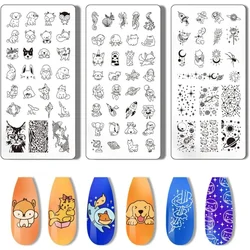 3pcs Nail Stamping Plate Animal Stamper Cartoon Stencils Tip Stamp Tool Print Nail Stencils Stainless Steel