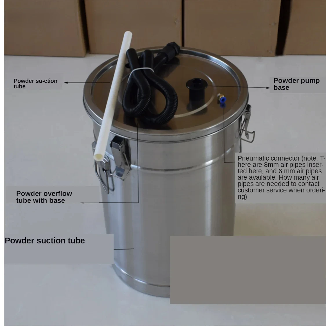 304 Electrostatic Powder Coating Hopper Experiment Mini Small Paint Powder Barrel with Injector and Fluidized Bed