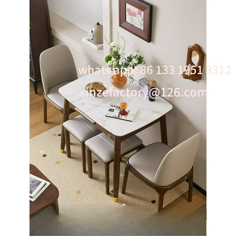 

Dining table light luxury modern simple household small apartment rock slab foldable telescopic small size simple solid wood din