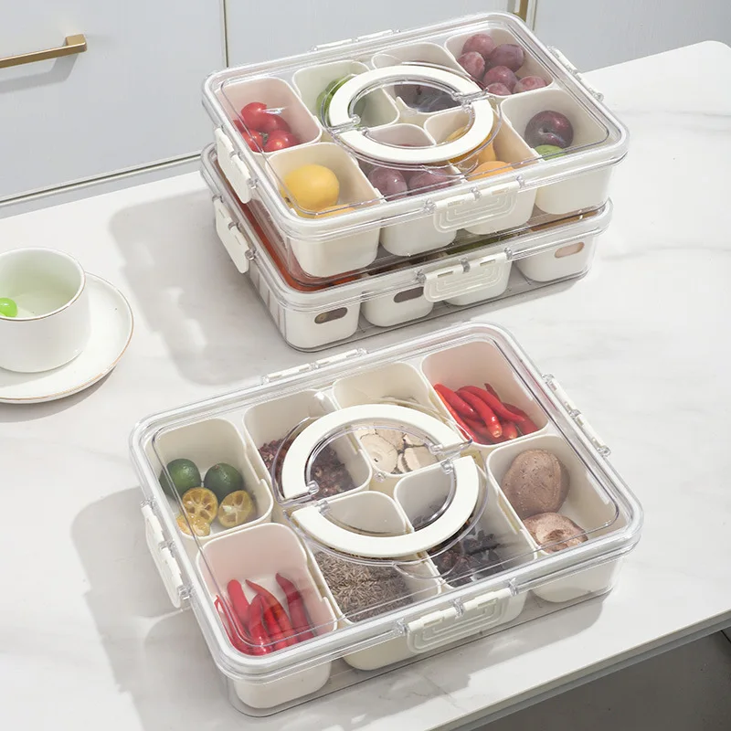 Bandeja para servir dividida con tapa, contenedor de almacenamiento de alimentos, caja para refrigerios, contenedores para refrigerios de 4/8 compartimentos, contenedores para almacenamiento de frutas