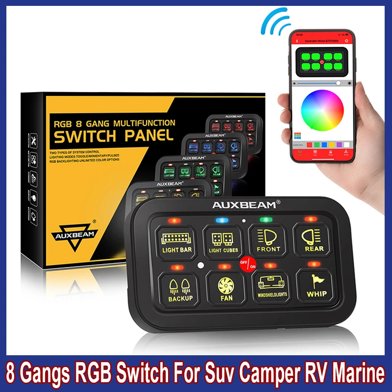 

8 gangs RGB Switch Panel LED On-Off Slim Control DC 12-24V Power System Electronic Relay System for Suv Camper RV Marine