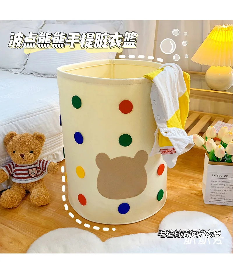 Light Colored Polka Dot Felt Laundry Basket Large Capacity Sundries Storage Bucket Household Bathroom Storage Clothes Storage