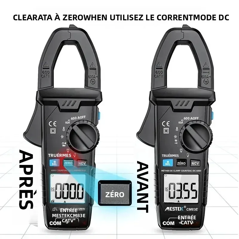 Mestek cm83e medidor de braçadeira digital 1000a ac/dc ncv alicate de detecção de corrente de imersão braçadeira amperímetro elétrica pinza amperométrica