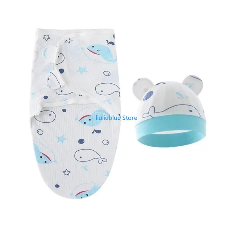 

2PCS Baby Wrap Blanket Cotton Indian Hat Newborn Cartoon Sleeping-Bag Turban Hat 62CF