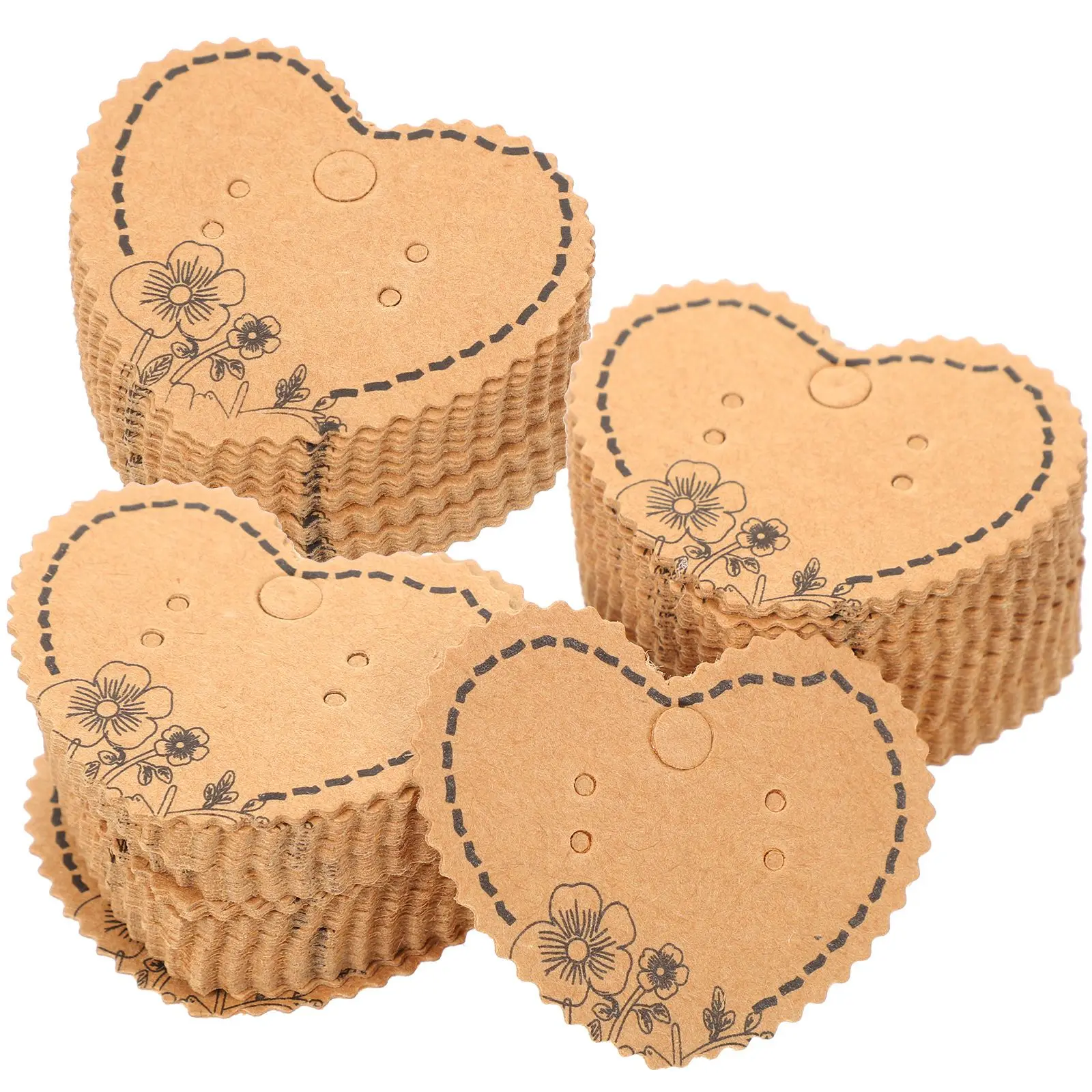 

100 Pcs Heart Shaped Earring Paper Holder Cards Thick Kraft Paper Jewelry Display Storage Necklace Cardboard Packaging