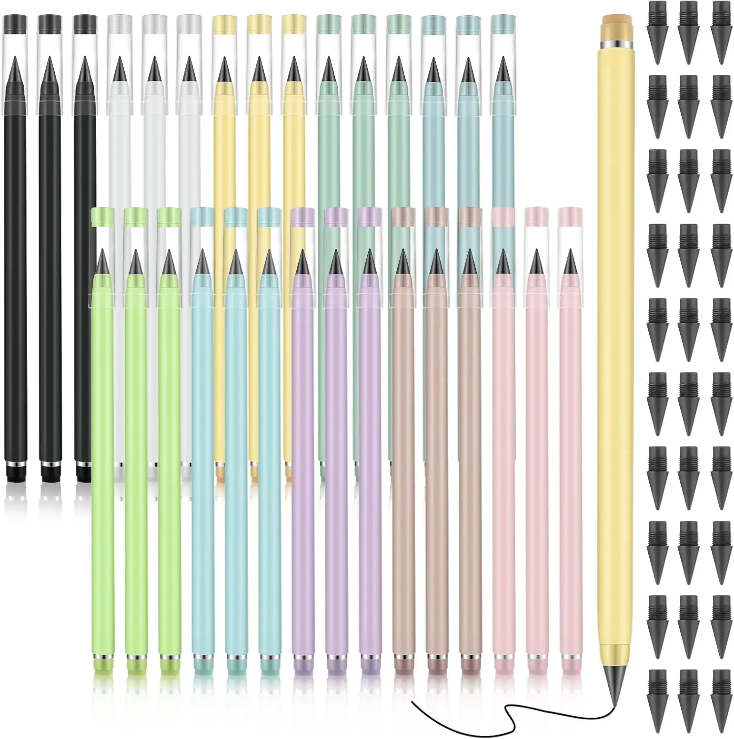 

30 Sets Inkless Pencil with Eraser, 10 Colors, Reusable No Sharpening for School Office