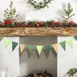Paper Gold Sage Green Triangle Flags Pennant Bunting Garland for Safari Party Greenery Baby Shower Birthday Party Decor
