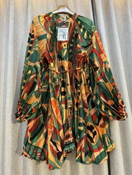 Women 2024 Autumn New Print Long sleeved Shirts Fashion Round Neck Loose Versatile Blouses Elegant Mid Length Chic Casual Top