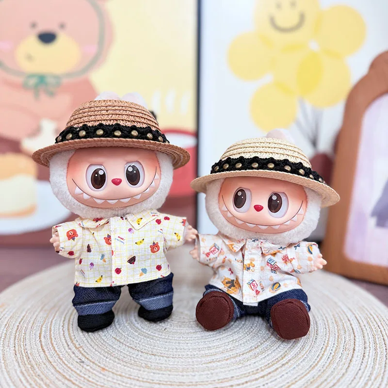 

Clothes For Labubu Bear Checkered Shirt 1st 2nd 3rd Gen 17cm Labubu Sitting Party Outfit Accessories