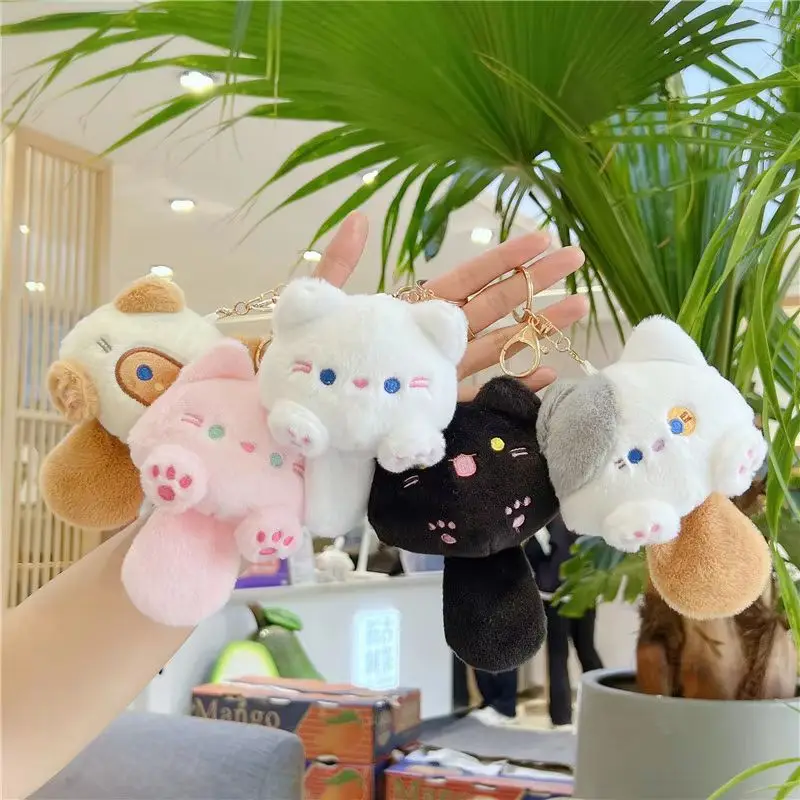 Meow Planet Lovely Long Tail Cat Plush Keychain Cartoon Pendant With Lobster Clasp Soft Bag Charm Festival Gift For Backpack Car