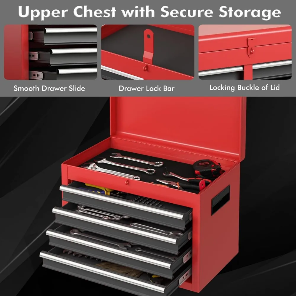 Rolling Tool Chest, Drawer Tool Box Organizer w/Lockable Wheels & Sliding Drawers & Detachable Top & Adjustable Shelf