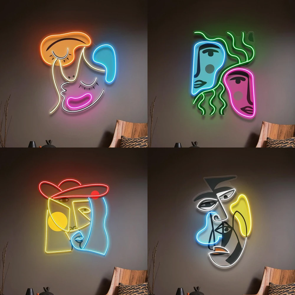 Blond Lady Abstract Art LED Neon Sign Light Abstract Art Neon Lights for Bedroom Living Room Decor Home Wall Art Decoration