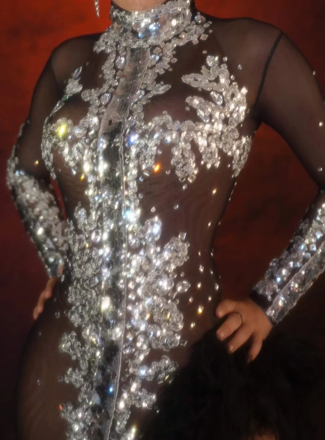 Robe asymétrique pour femmes, paillettes scintillantes, strass, Perspective de gaze, Sexy, vêtements Coachella de Concert, vêtements de scène de célébrités