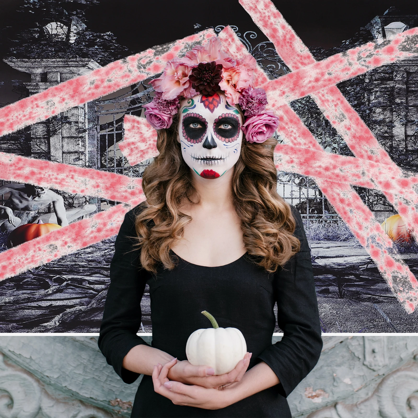 

Blood Cloth Strip Halloween Gauze Decor Haunted House Scary Fabric Drape Party Atmosphere Props Safety Warning Tape